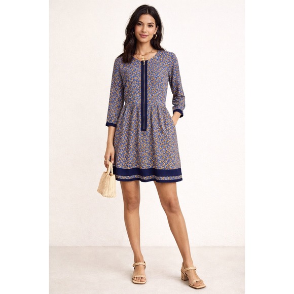 Orla Kiely Dresses & Skirts - Orla Kiely Blue Yellow Floral 100% Silk Mini Dress US‎ 2 UK 6 Zip Front Pocket